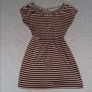 Navy and tan striped dress